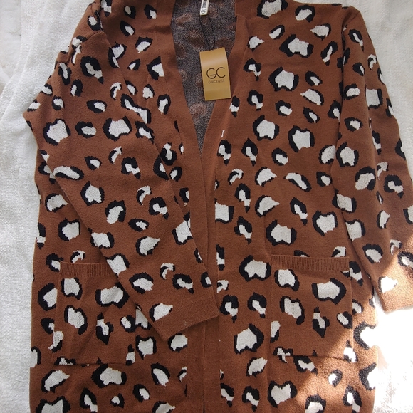 NWT Plus Size Grecerelle Open Front Leopard Print Cardigan Sweater - Size 2XL - Picture 4 of 15